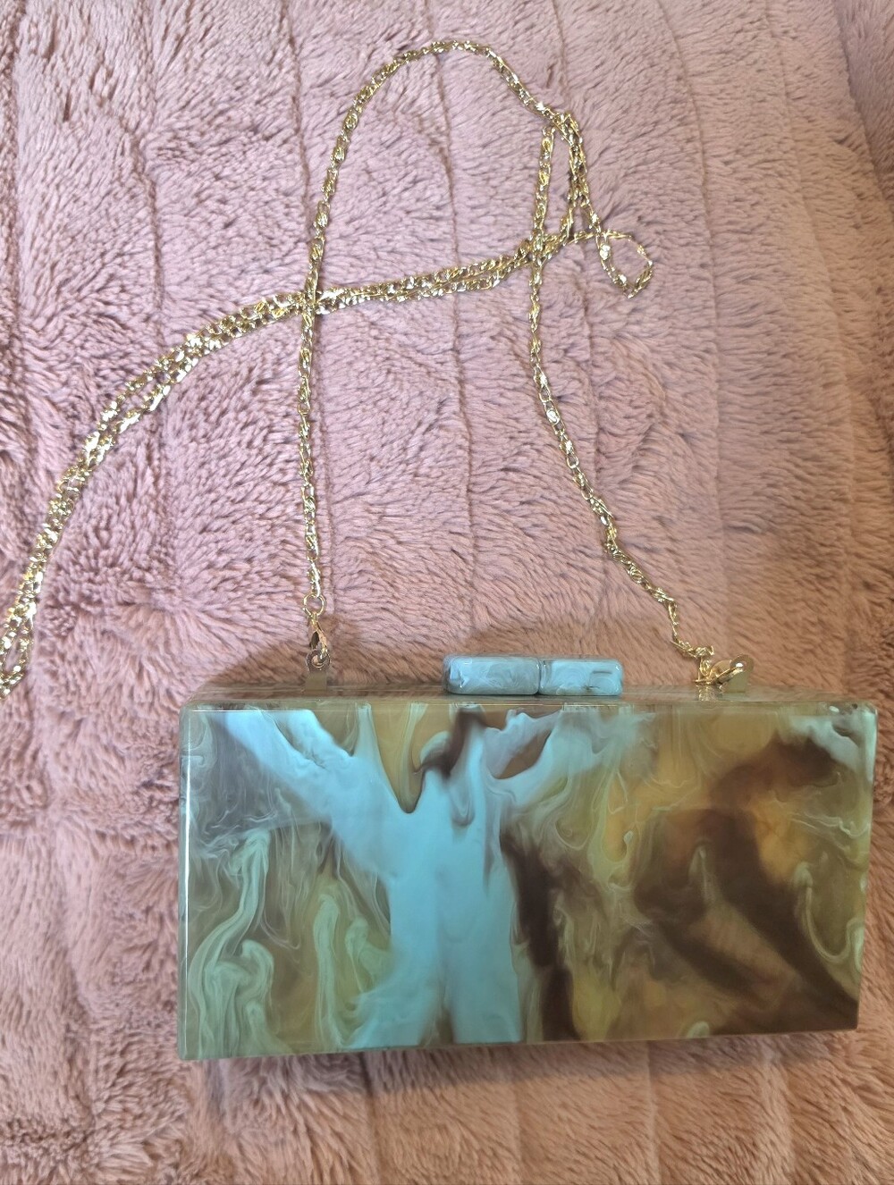 Sea Lily Marbled Aqua & Brown Rectangular Resin Clutch